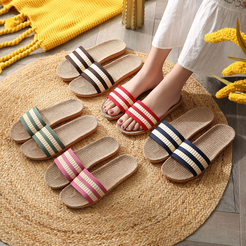 Linen Slippers Women's Spring and Autumn Couple's Home Indoor Floor Slippers Sweat-absorbent Light Four Seasons Linen Slippers Men's Wholesale