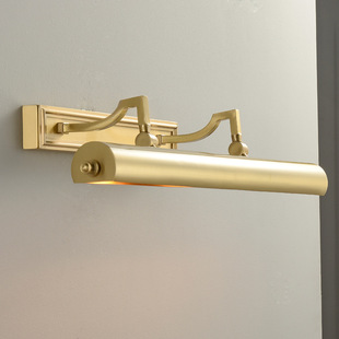 Vintage Bathroom Toilet Mirror Cabinet Light Dressing Table Light Makeup Light American Mirror Light Simple Pure Copper Mirror Headlight