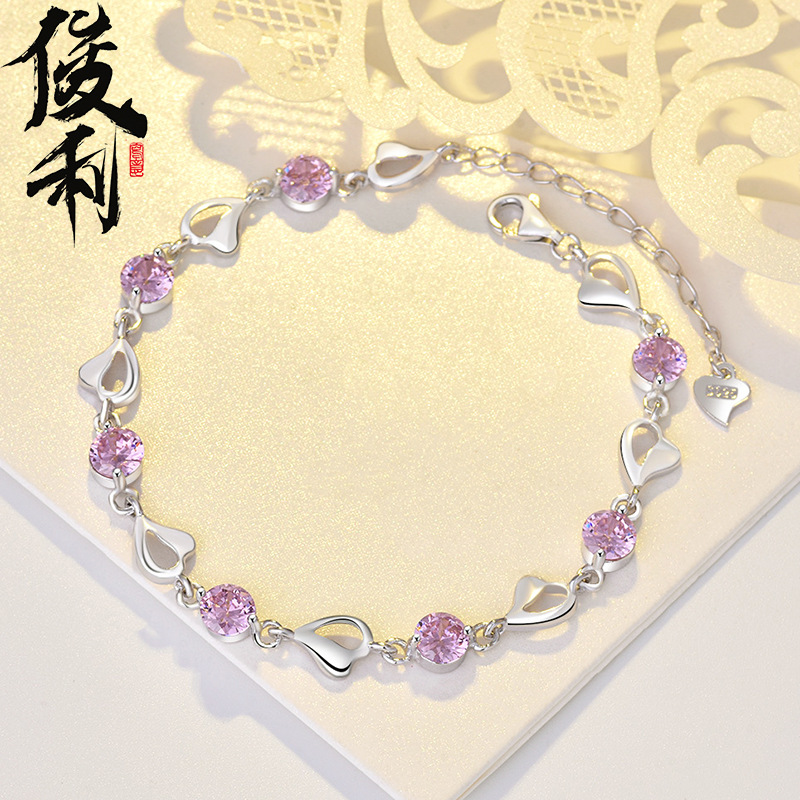 跨境貨源s925純銀水晶之戀手鏈女輕奢小衆設計2021年新款手環批發