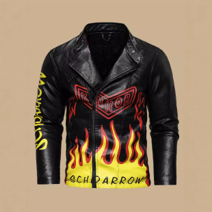 Men's PU Leather Jacket Autumn and Winter Leather Jacket Cross-border European and American Size Men's Oblique Placket Lapel Motorcycle Leather Jacket