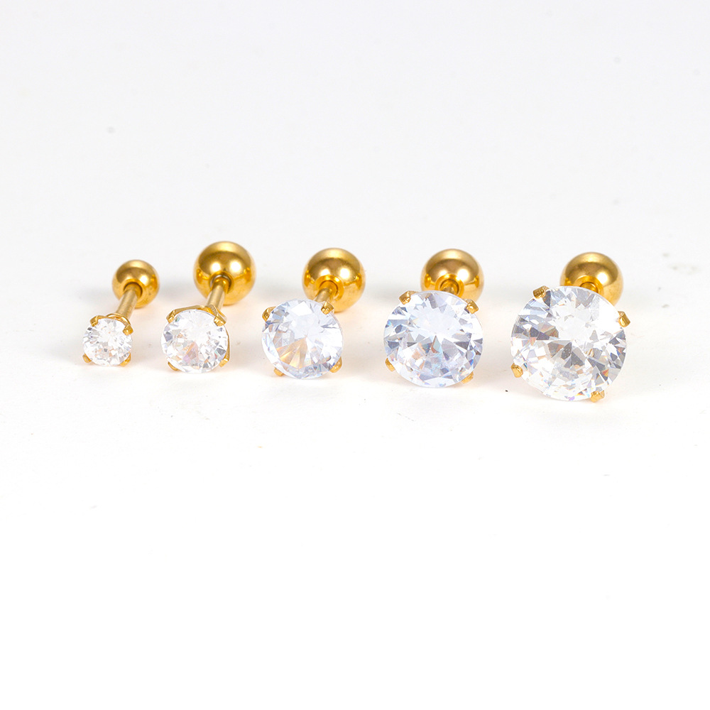 Zircon Inlay Material 1 Piece Simple Style Round Plating Inlay Stainless Steel Zircon Cartilage Earrings