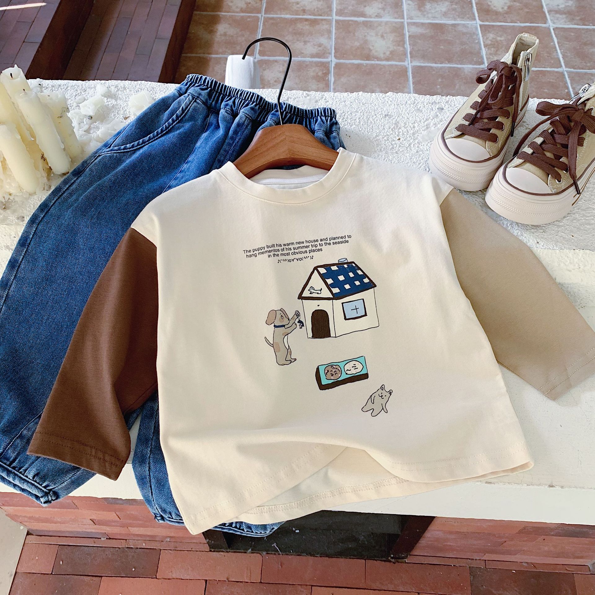 Ensemble de jeans à capuche et col rond à manches longues et col rond pour garçons, nouvelle collection automne 2024, édition coréenne, mode_voghion.com
