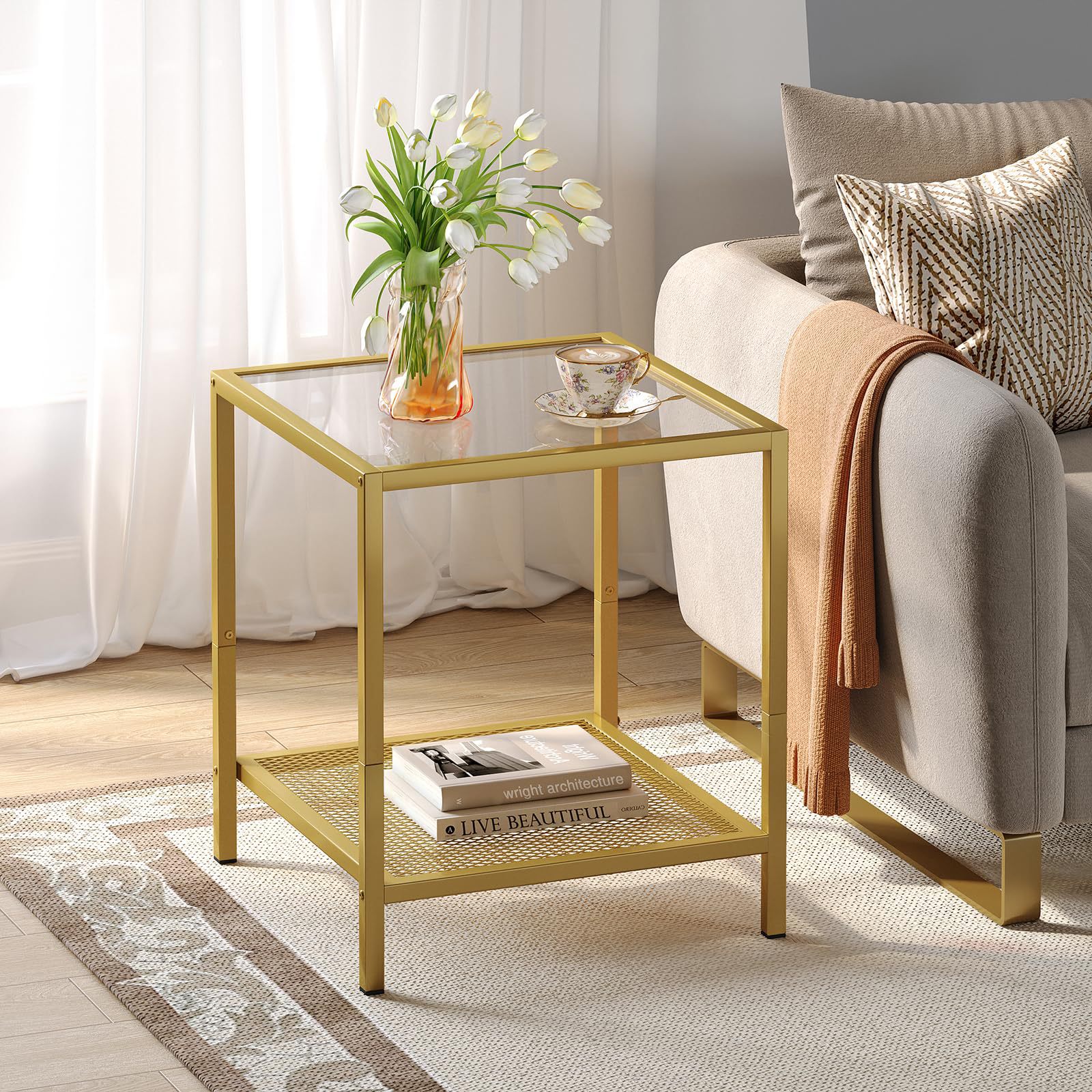 Mesa de café de vidrio mesa de té de lujo ligera sala de estar alta sensación mesa de café cuadrada de vidrio templado mesa de té