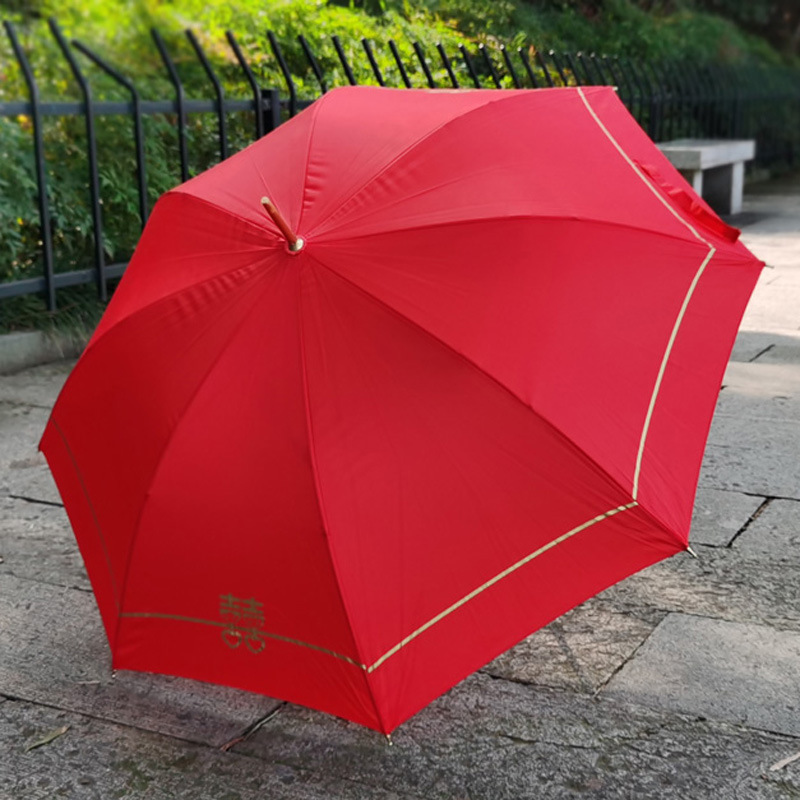 Bride Wedding Umbrella Red Umbrella Long Handle Red Umbrella Wedding Gift Umbrella Back to Mother's Home Printable Advertising LOGO