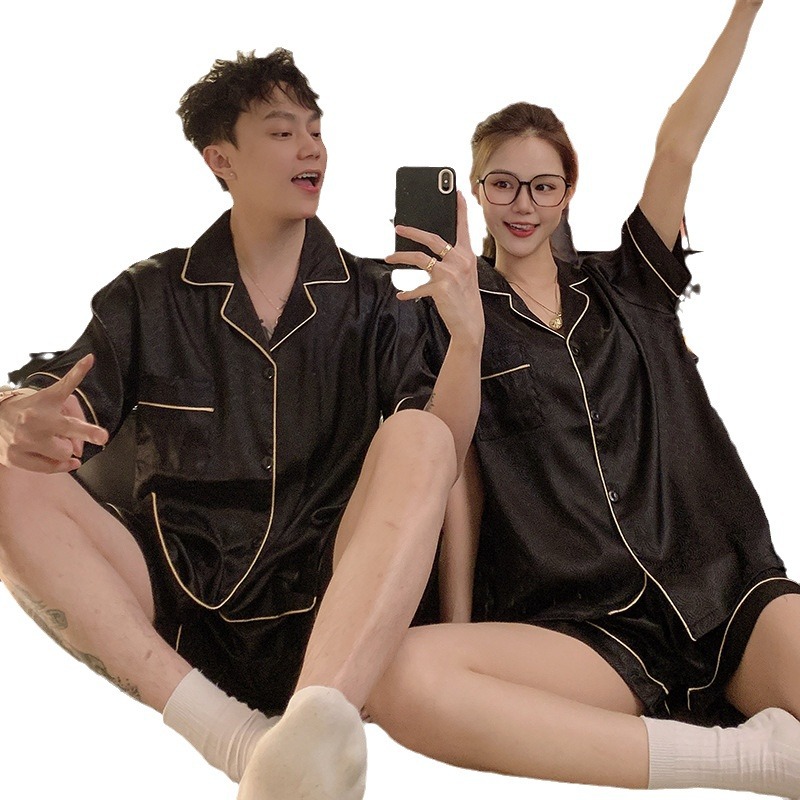 2024 nuevo pijama de pareja mujer de verano de manga corta seda de hielo más grande suelta hombre delgado conjunto de ropa de casa