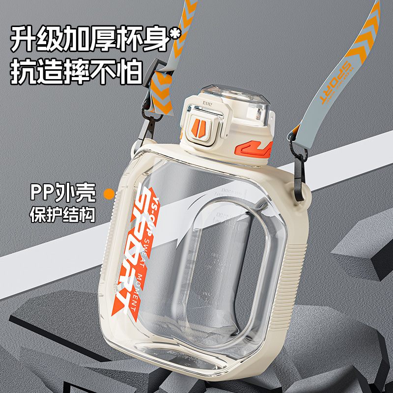 夏の大容量スポーツウォーターボトルメンズアウトドアフィットネスバレル食品グレードの高温耐性プラスチックストローカップ|undefined