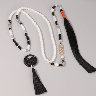 Factory Wholesale Han Dynasty Yingluo Black Cool Back Cloud Yingluo Ancient Style Necklace Long Necklace Tassel Late Ming Style Ming Dynasty