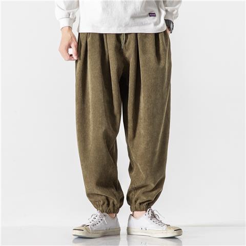 Pantalones casuales de pana de estilo chino para hombres, pantalones sueltos y gordos de talla grande, pantalones de pierna ancha de marca de moda para hombres