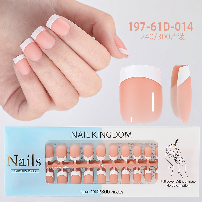 Nueva caja de uñas de uso francés transfronterizo con uñas falsas, piezas de uñas semiacabadas, pegatinas francesas sin costuras mate 240 piezas