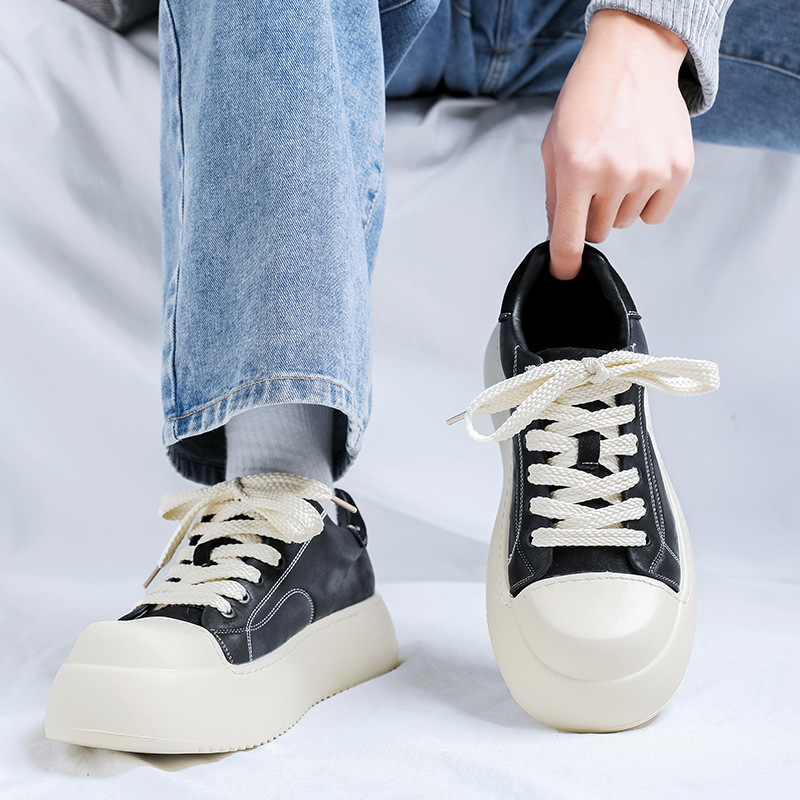 Men's Casual Sports Shoes Wide Toe Derby Black And White Thick Sole Elevator Shoes 2025 Autumn/Winter New Style Fashionable And Versatile_voghion.com