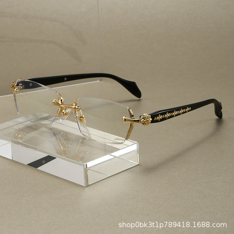Trendy Frameless Rimless Myopia Blue Light Blocking Non-Prescription Glasses for Men with Adjustable Prescription, High-End Style