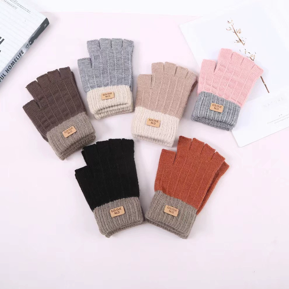 Половина пальца шерстяные перчатки женские простые и толстые зимние