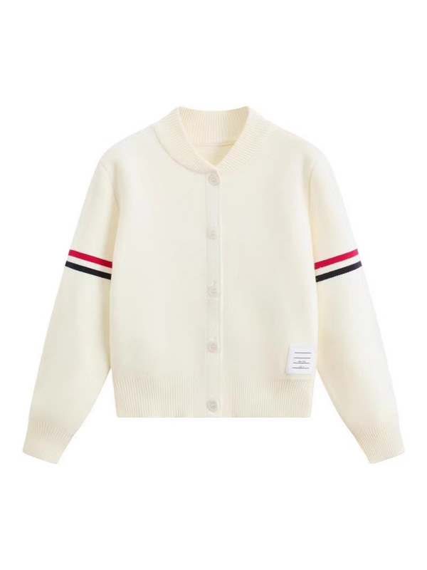 半高领开衫学院风秋冬韩式棒球服彩色织带条纹长袖针织毛衣女外套|undefined