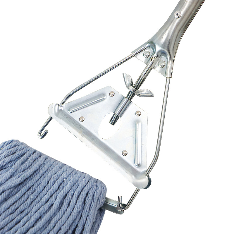 Mopa de Cera con Clip Metálico en Espiral Personalizada, con Cabezal de Mopa de Línea de Algodón Estrecha, Varilla de Aluminio de Cuatro Secciones, Marco de Hierro Triangular y Cabezal de Mopa Reemplazable.