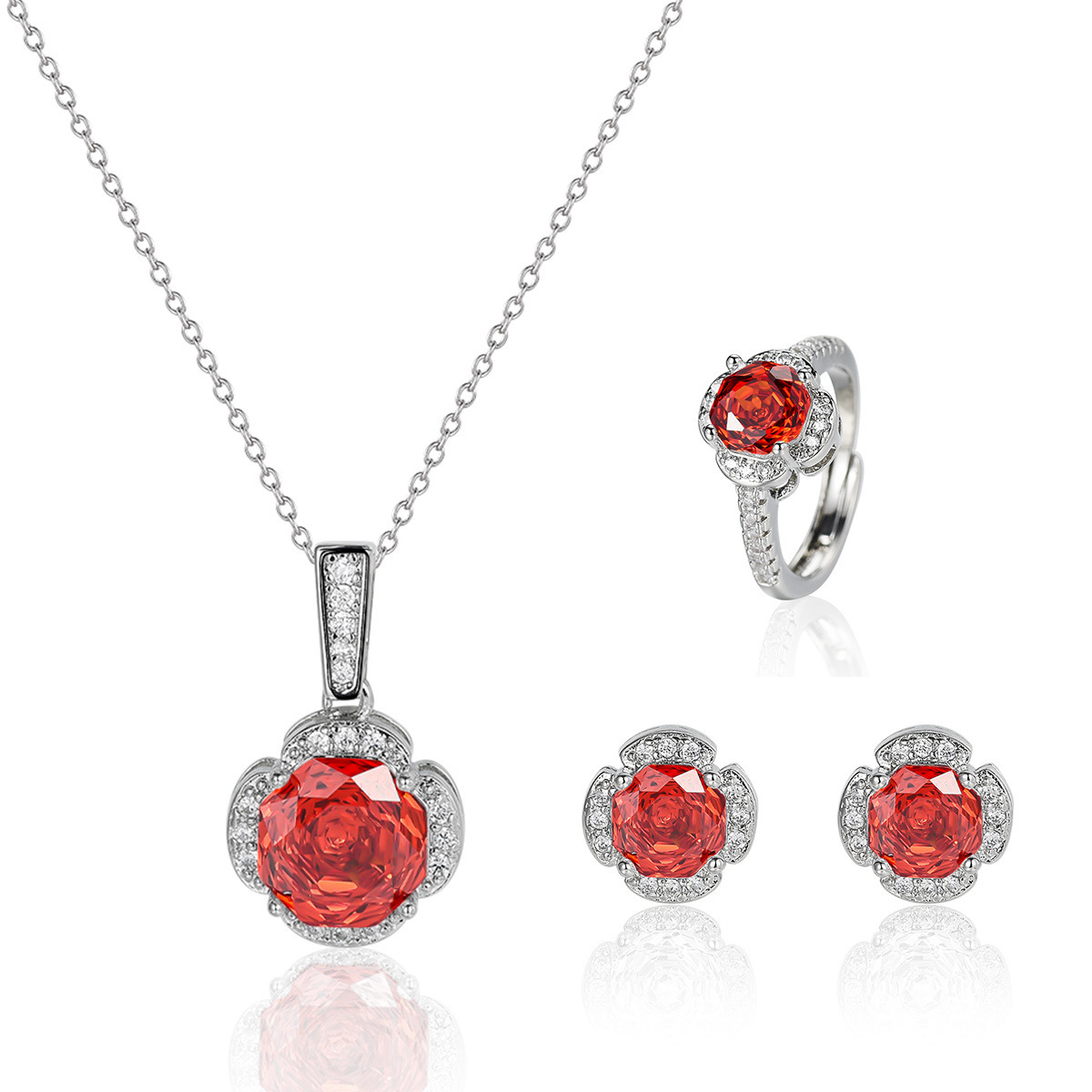 Amazon nuevo Seiko Rose Chepa Paracha collar de zircon pendientes anillo de tres piezas al por mayor