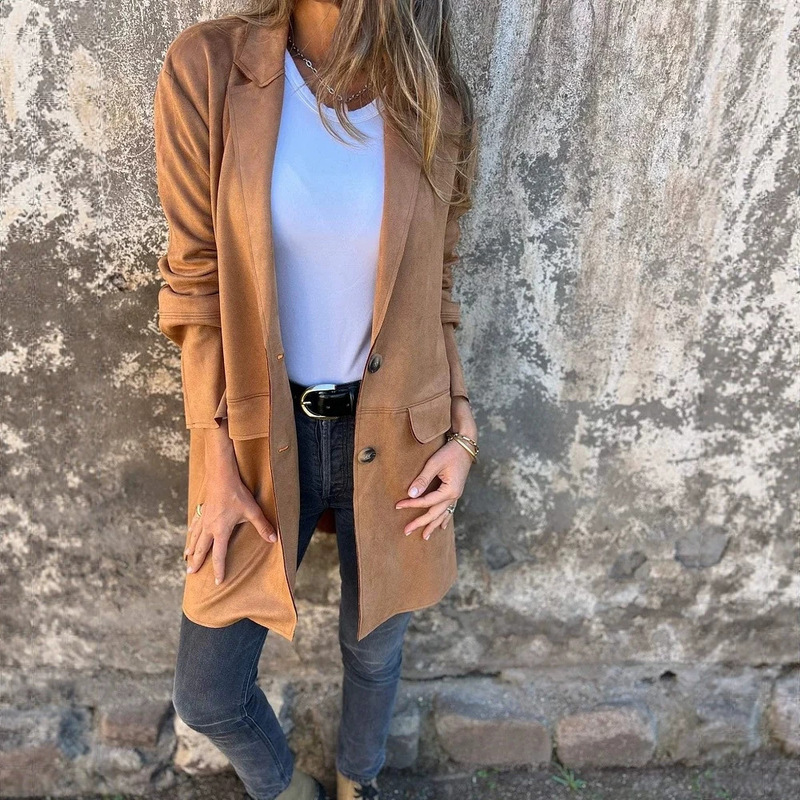European and American Style Suede Mid-Length Cardigan Jacket, Long-Sleeve Vintage Amazon Bestseller, Single-Breasted, New Autumn/Winter Model European and American Style Suede Mid-Length Cardigan Jacket, Long-Sleeve Vintage Amazon Bestseller, Single-Breasted, New Autumn/Winter Model