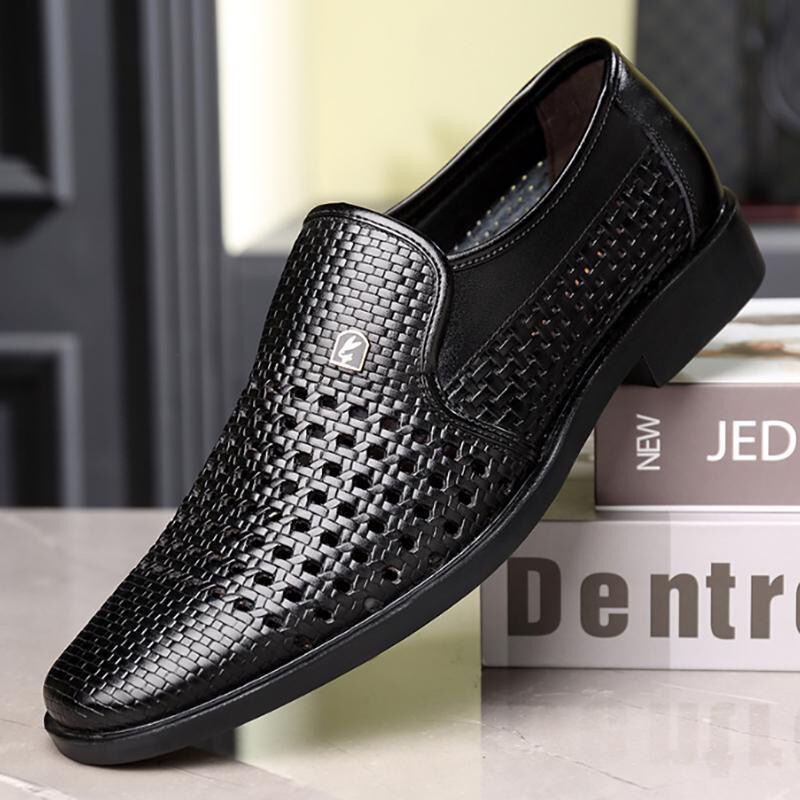 Leather Shoes Men's Summer Hollow Sandals Breathable Versatile Clogs Black Slip-On Business Formal Casual Men's Shoes