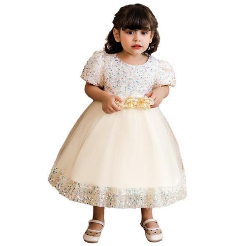 Amazon flower child dress little girl wedding dress glittering flower chiffon dress first birthday girl baby princess dress