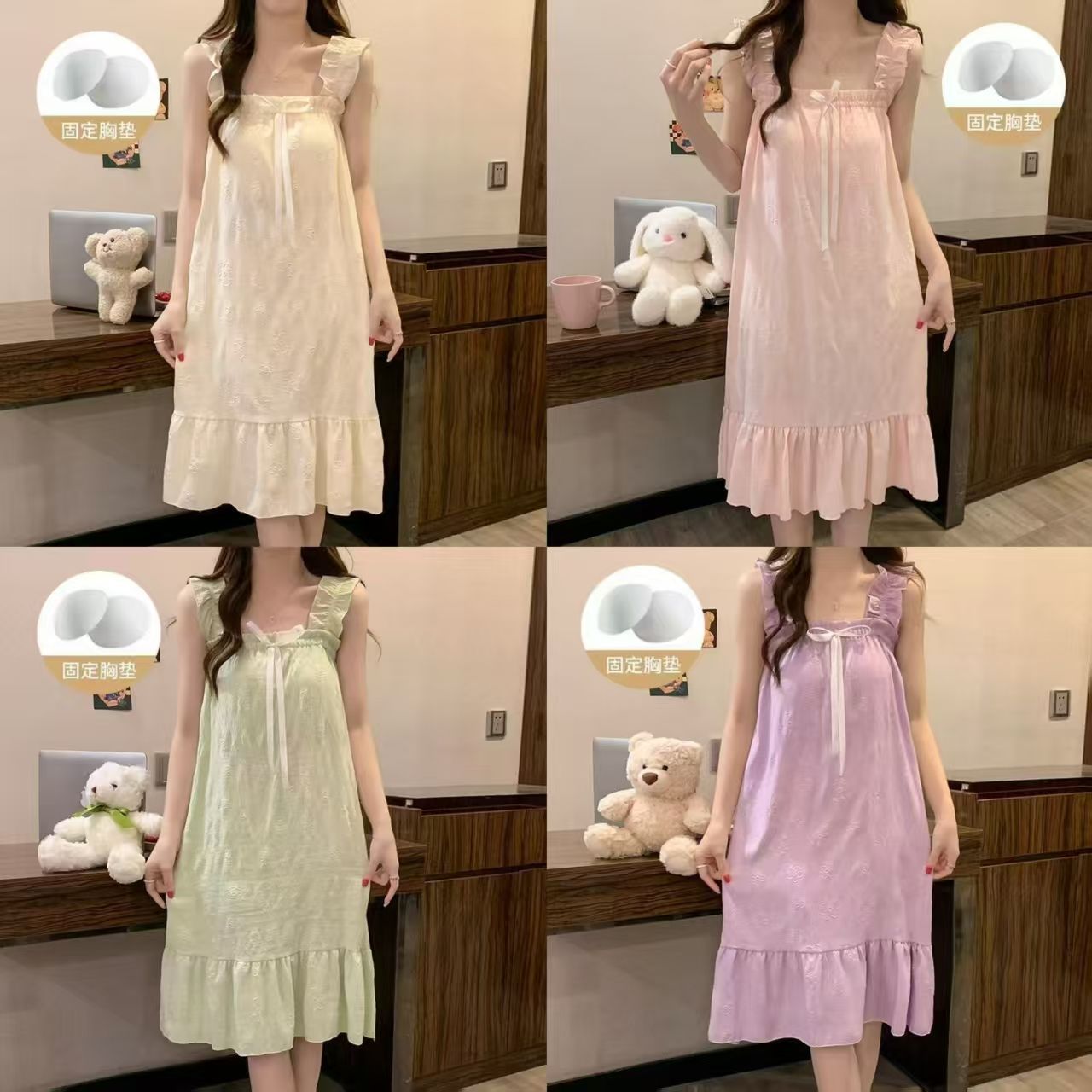 Pijamas transfronterizos al por mayor con almohadilla para el pecho para mujer verano dulce y lindo camisón de algodón de nube estilo princesa ropa de hogar para estudiantes