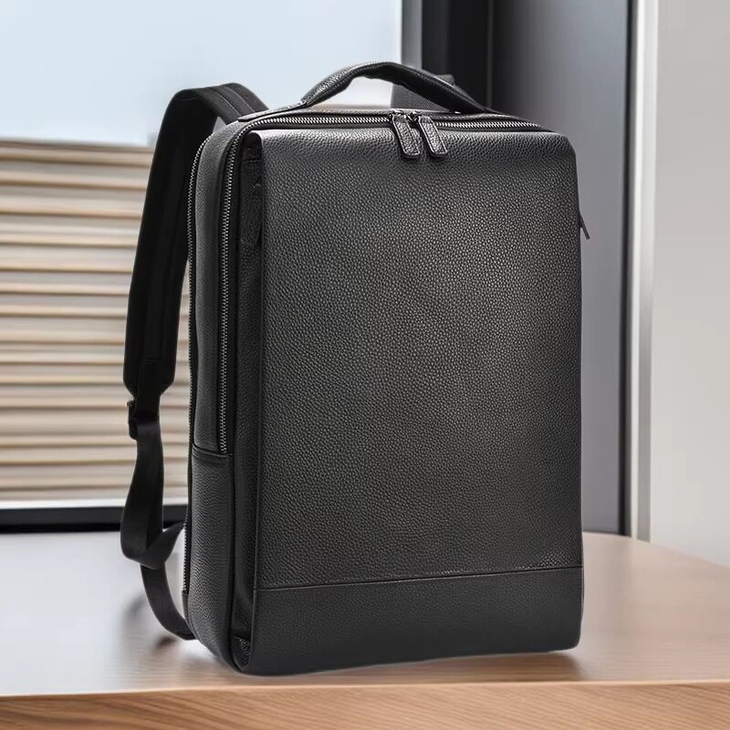 Ba lô nam da bò lớp đầu dung tích lớn đựng laptop 15,6 inch đi công tác — màu đen chi tiết 15