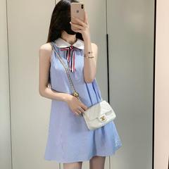 TBの新しい女性の夏の新しい襟の袖なしのベスト式の泡の糸の学院の風の子供の襟のストライプのワンピース