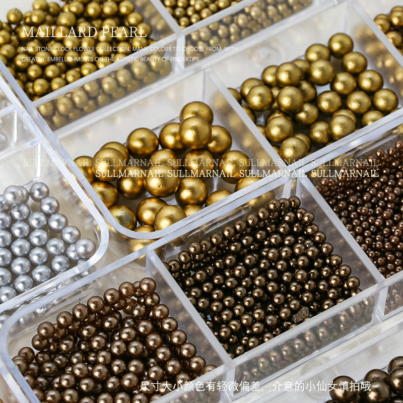Manicura Maillard Pearl 6 rejilla en caja Otoño e Invierno té marrón redondo Brillante Perla marrón joyería tridimensional de uñas