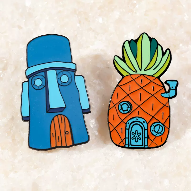 跨境卡通海绵宝宝合金胸针菠萝屋章鱼堡创意服饰包包装饰金属徽章
