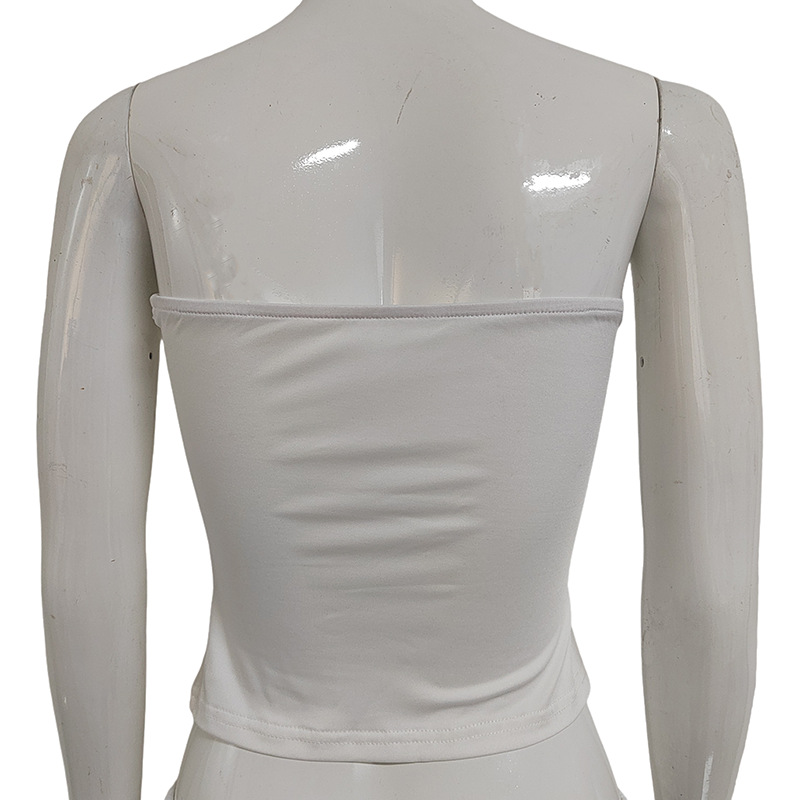 Women's Strapless Sequin Patchwork Top Slim Fit Off-shoulder White_voghion.com