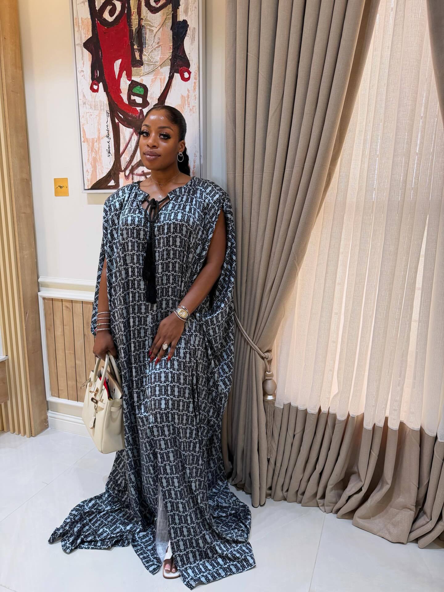 Women's American Style Loose Plus Size Dress African Chic Fashion Print Long Skirt Tie Up Design Lazy Fashion_ecoleips.com