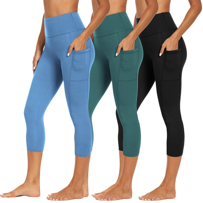 Cross-border Zone Sports Fitness Seven-point Pocket Peach Pants Running Hip-lifting High Waist Stretch Tight Pants Yoga