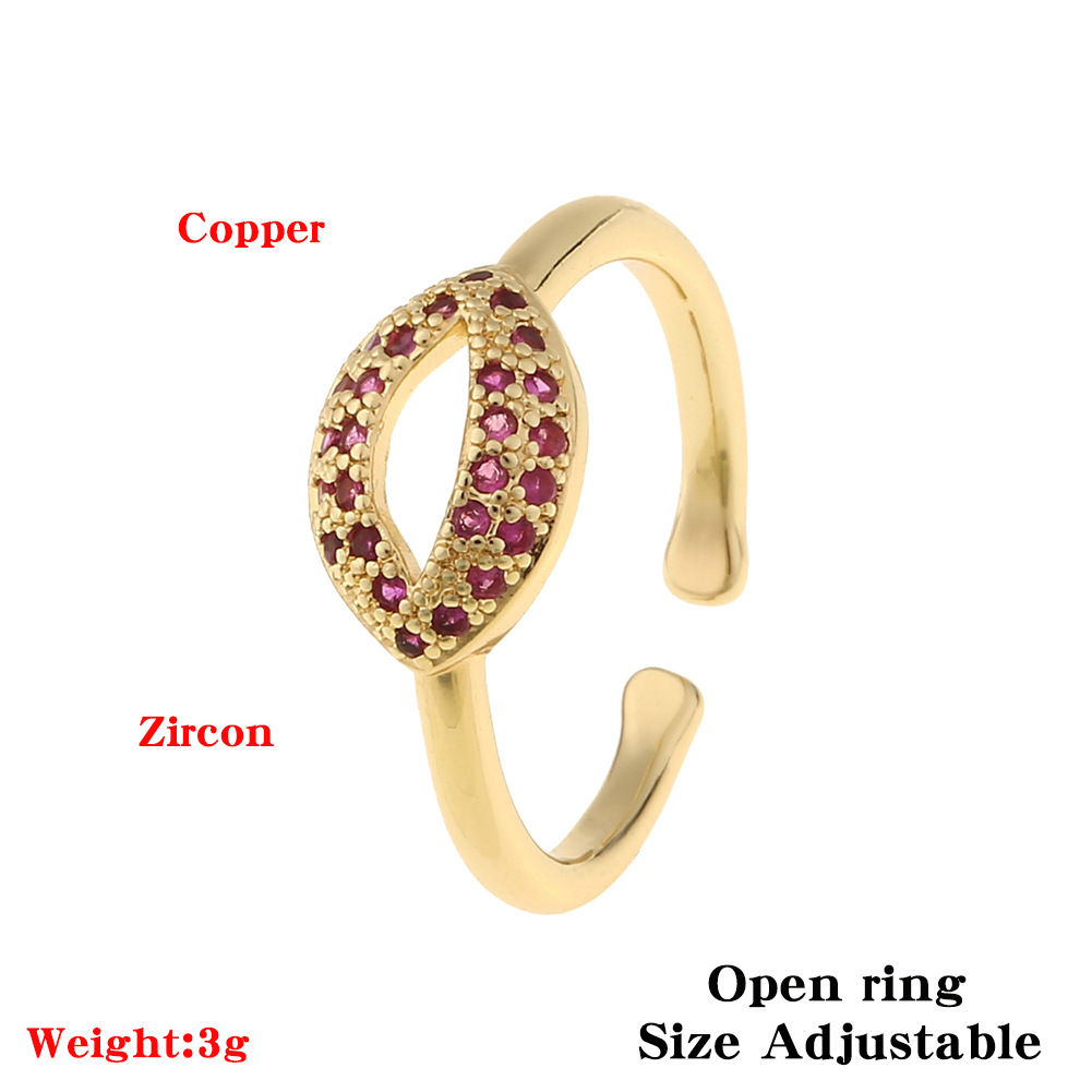 Simple Copper Color Zircon Red Lip Opening Adjustable Ring display picture 1
