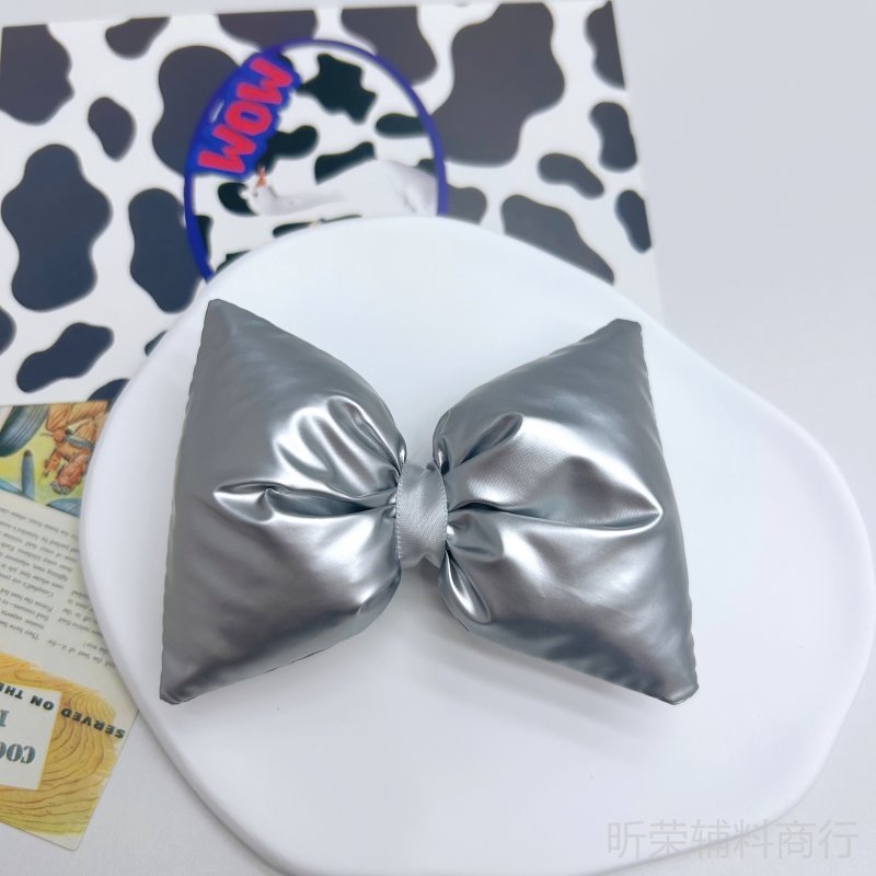 银色皮料大号亮面桃心蝴蝶结配饰 DIY发饰潮鞋袜包包挂件饰品辅料|undefined