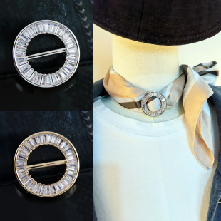 Round Stewardess Small Silk Towel Buckle High-end Sense Micro-inlaid Zircon High-end Scarf Buckle Clothing Decoration Pure Copper Simple Accessories