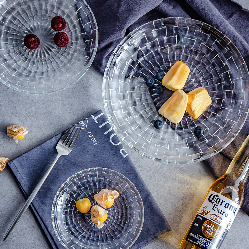 水果盘大小号透明玻璃盘家用现代盘子套装沙拉盘瓜子盘一件代发