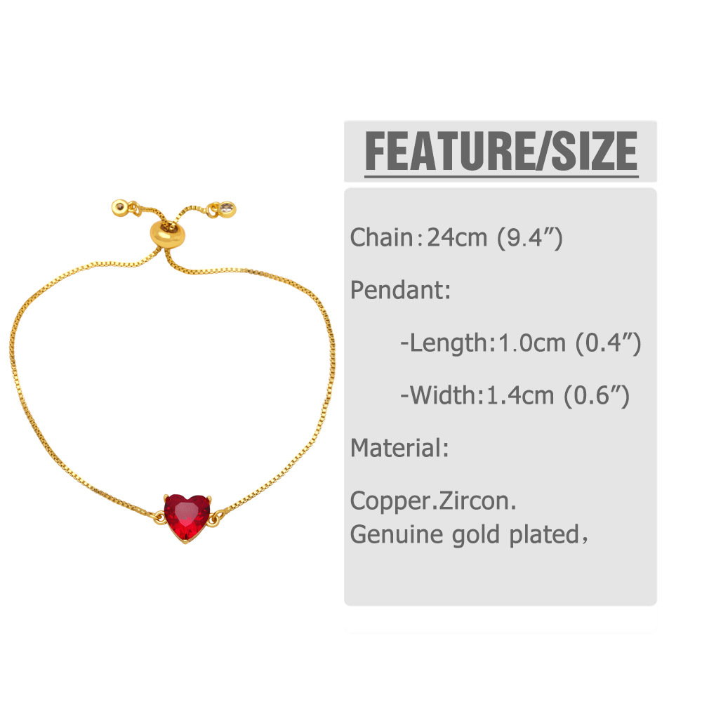9g Weight 18K Gold Plated Plating Material Zircon Inlay Material Fashion Heart Shape Copper Bracelets Gold Plated Zircon Copper Bracelets