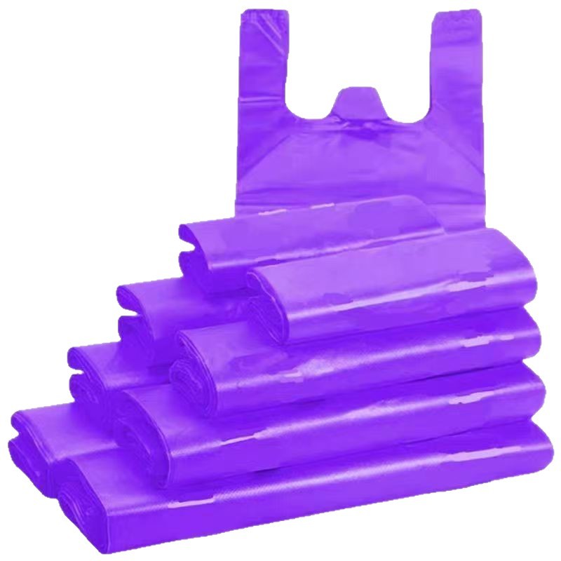 Bolsa de plástico portátil púrpura bolsa de chaleco gruesa bolsa de embalaje de mercado de verduras bolsa de mano de verduras bolsa de almacenamiento conveniente púrpura