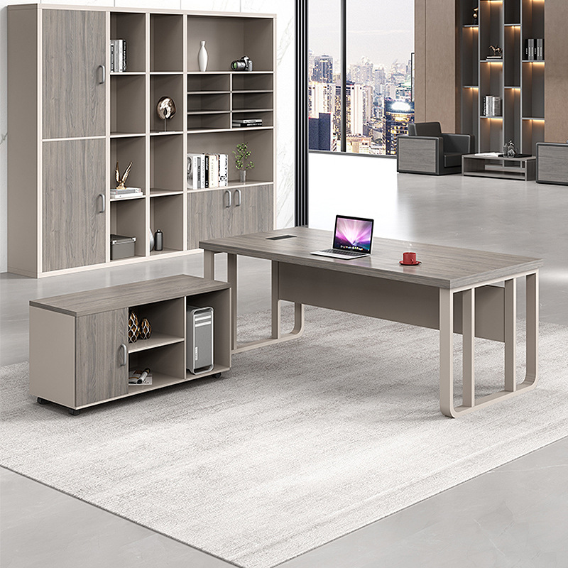 Escritorio de oficina jefe de gama alta y combinación de silla simple moderno escritorio ejecutivo gerente supervisor de escritorio solo con gabinete lateral