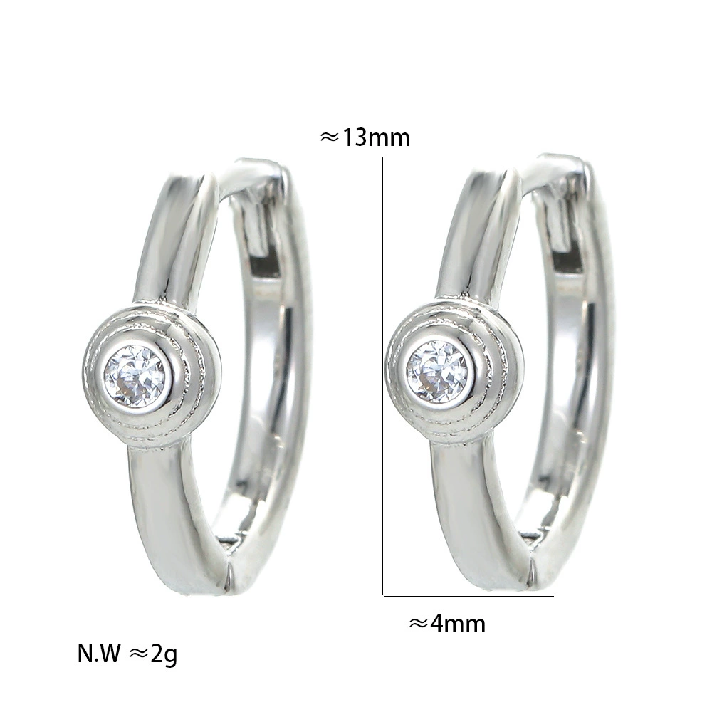 Zirconium, copper earrings, glossy accessory, Korean style, micro incrustation, European style, simple and elegant design, 750 sample gold