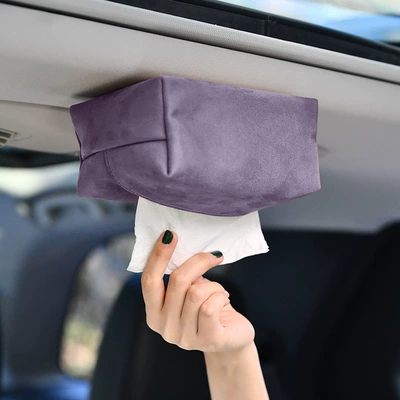 Cross-border TK Amazon Car Car tissue box/set - suede-version-lilac-purple-magnetic-tissue-holder