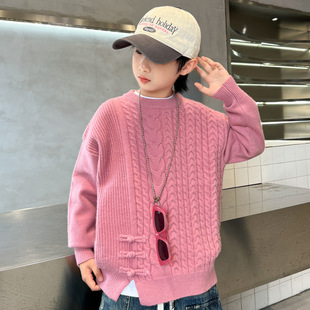 Children's Sweater 2024 New Autumn and Winter Boys' National Fashion Personalized Knitwear Winter Boys' Thickened Base Shirt Trendy