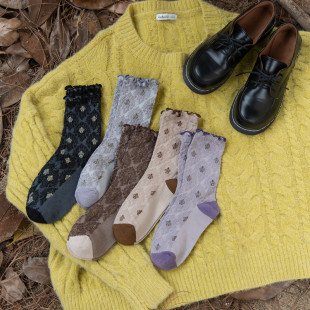 Elegant Palace Style Forest Socks for Women Mid-Calf Retro Elegant Design Ins Literary Lolita Autumn and Winter Trend