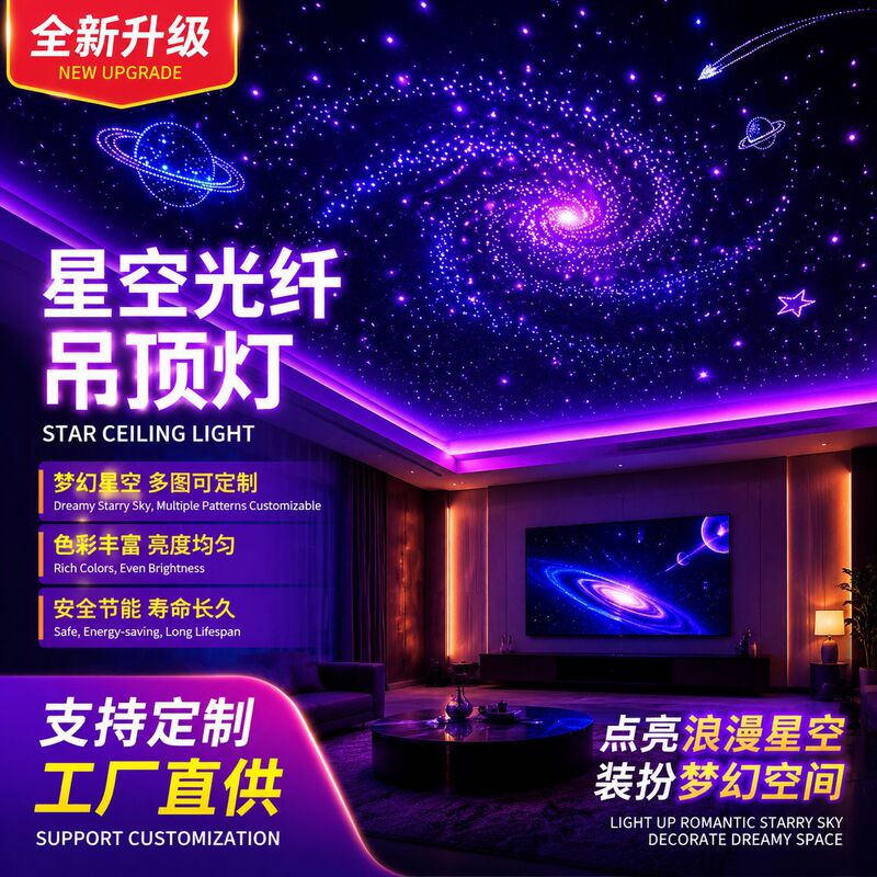 Dynamic starry sky ceiling with colorful glowing fiber optic lights for bars, home theaters, and simple bedroom decoration Dynamic starry sky ceiling with colorful glowing fiber optic lights for bars, home theaters, and simple bedroom decoration