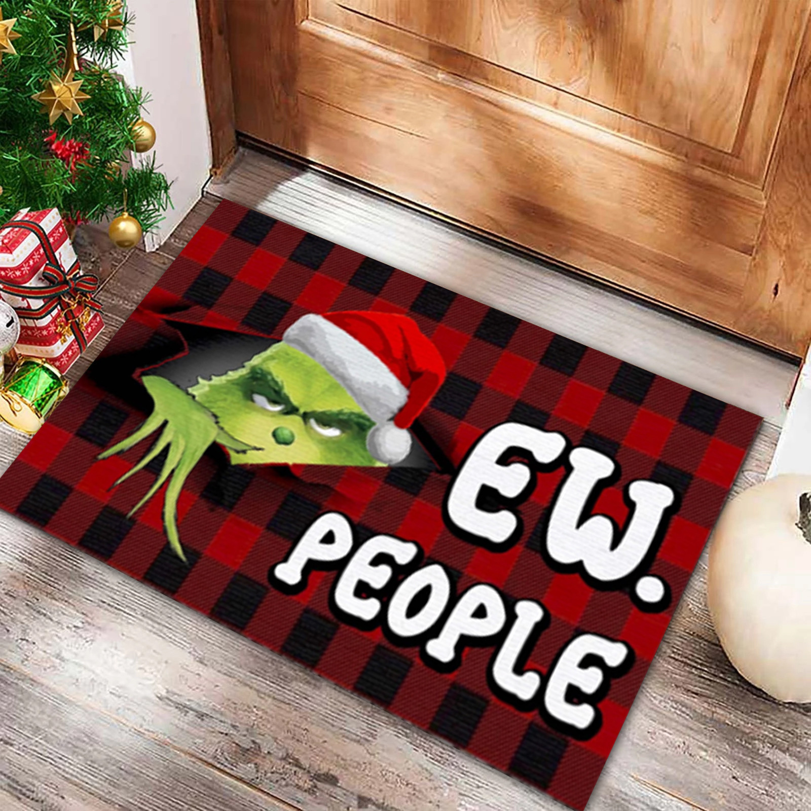 Nueva alfombra de puerta Grinch de Navidad Estera decorativa de Nochebuena Alfombra de piso de la generación del pelo del Amazonas Alfombra de piso