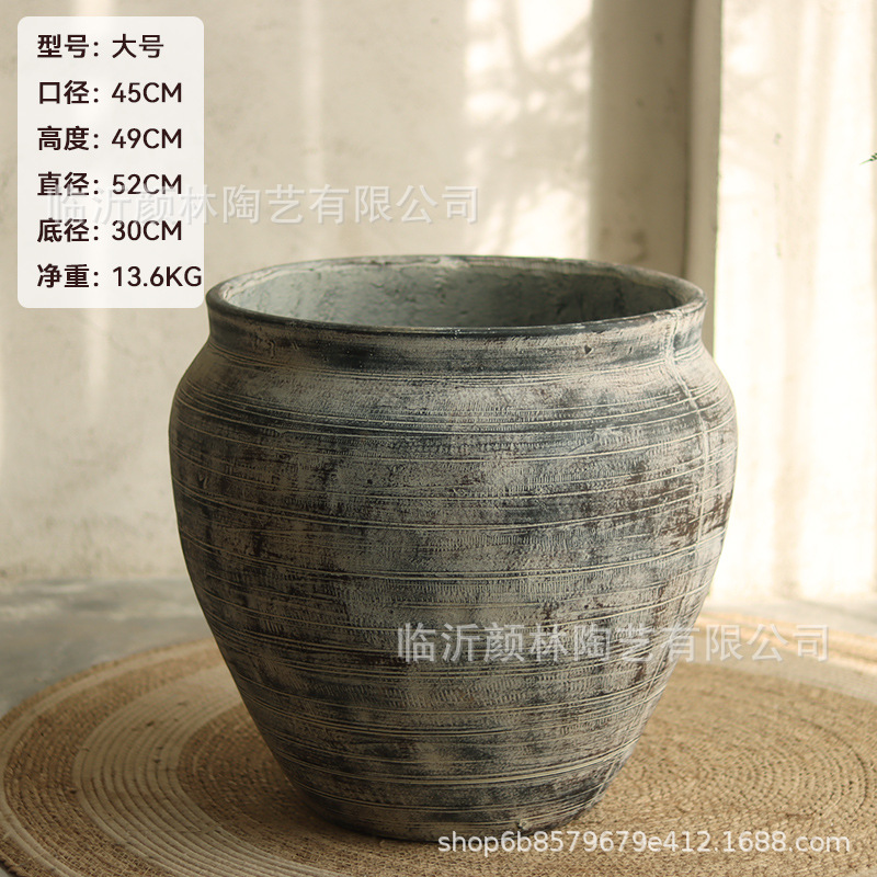 Arte gris maceta de cemento retrógrado gran maceta tequila azul flor de arroz interior sala de estar decoración de hotel maceta verde