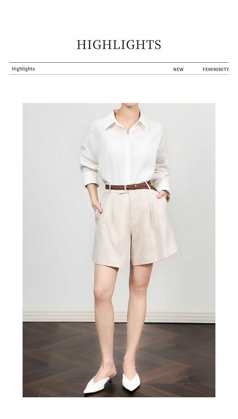 Áo sơ mi nữ linen tay dài cổ bẻ phong cách tiền cũ — Màu trắng chi tiết 4
