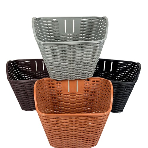 Bicycle double electric bike plastic basket imitation rattan basket with lid three-color basket cycling supplies with lid