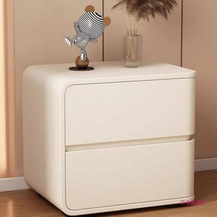 Installation-Free Modern Simple Solid Wood Bedside Table Bedroom Home Cream Style Leather Storage Cabinet High-End Bedside Table