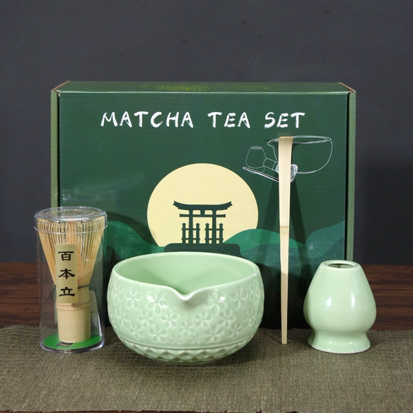 Green matcha, tea cup, set, 4 pieces
