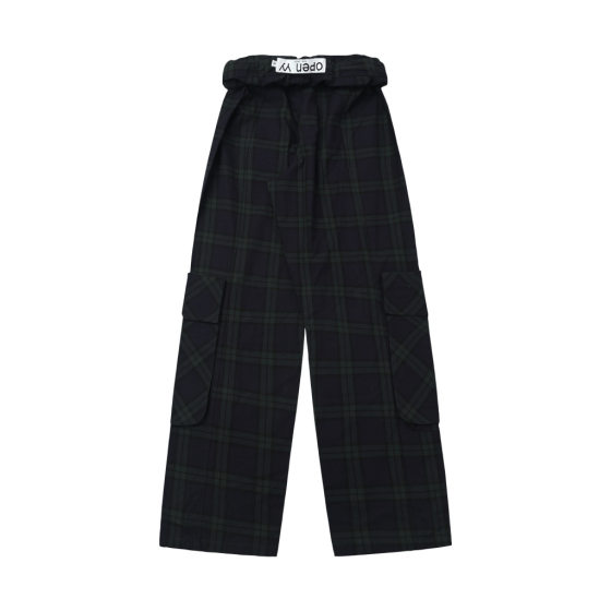 South Korea Fashion Brand Openyy New Arrival Waist Strap Design Plaid Workwear Wide Leg Pants Slimming Straight Pants for Women