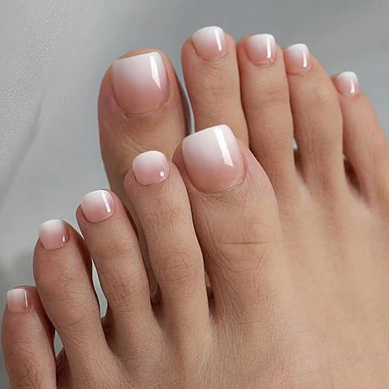 Cross-Border French Style Wearable Nails and Toenails 24 Pieces Boxed Retro Simple Gradient Manicure Wearable Toenails